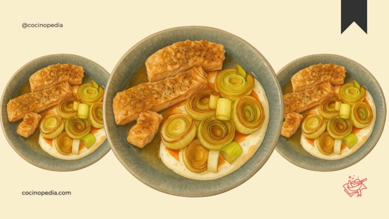 Salmón con cítricos, miel y puerros en salsa blanca