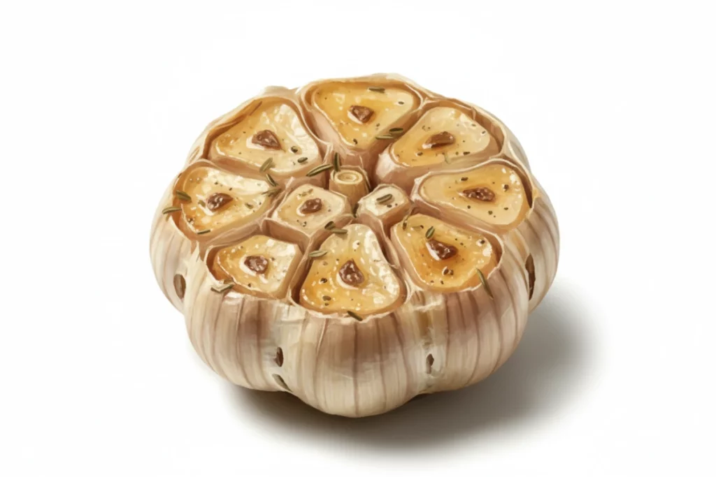 ajo crudo dorado confitado asado